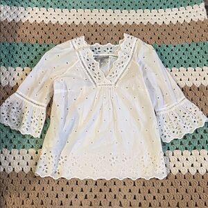Daniel Rainn White Eyelet BoHo Bohemian Peasant Blouse Top Shirt Womans sz Small